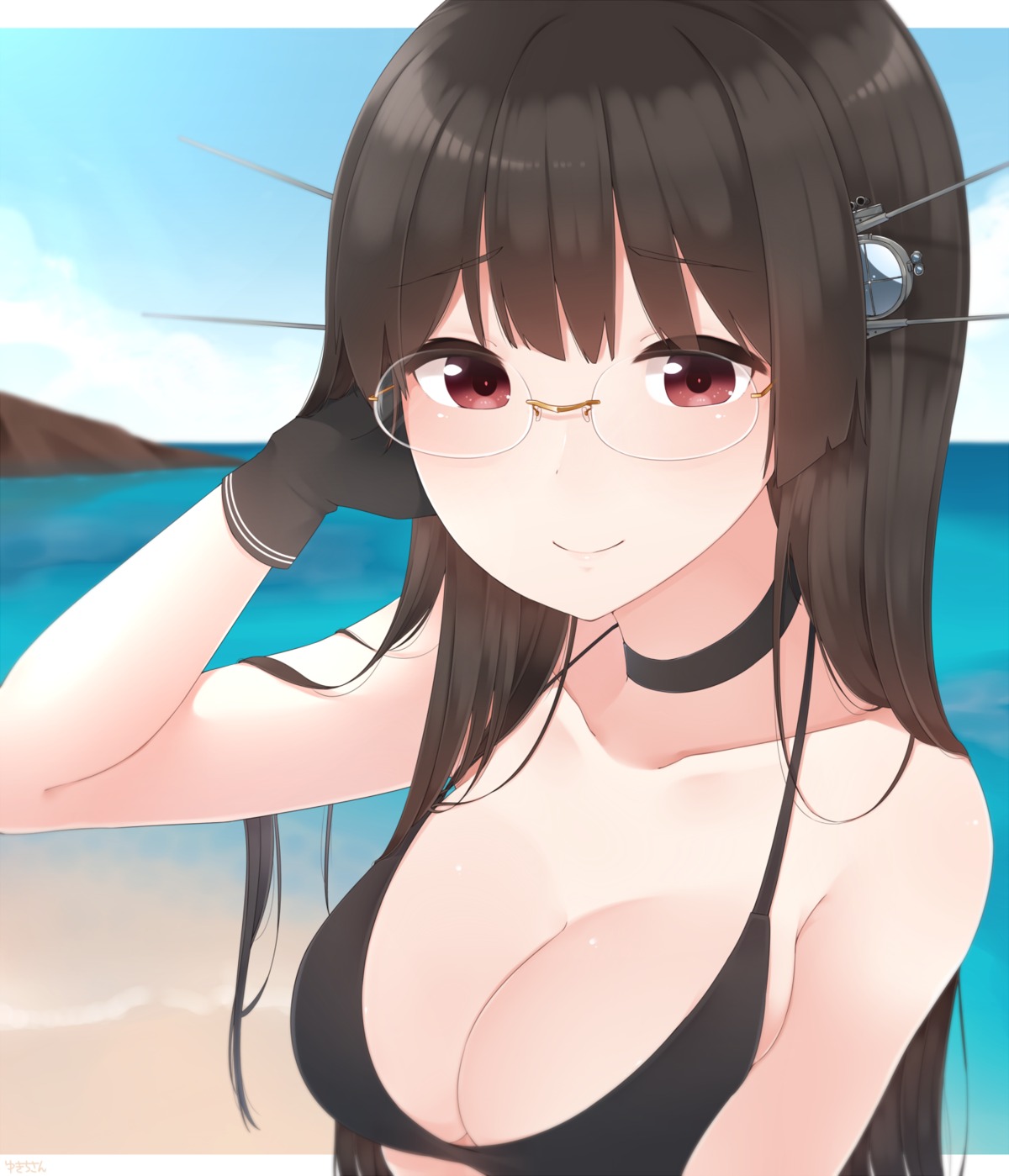 bikini_top choukai_(kancolle) cleavage kantai_collection megane swimsuits yukichi_(sukiyaki39)