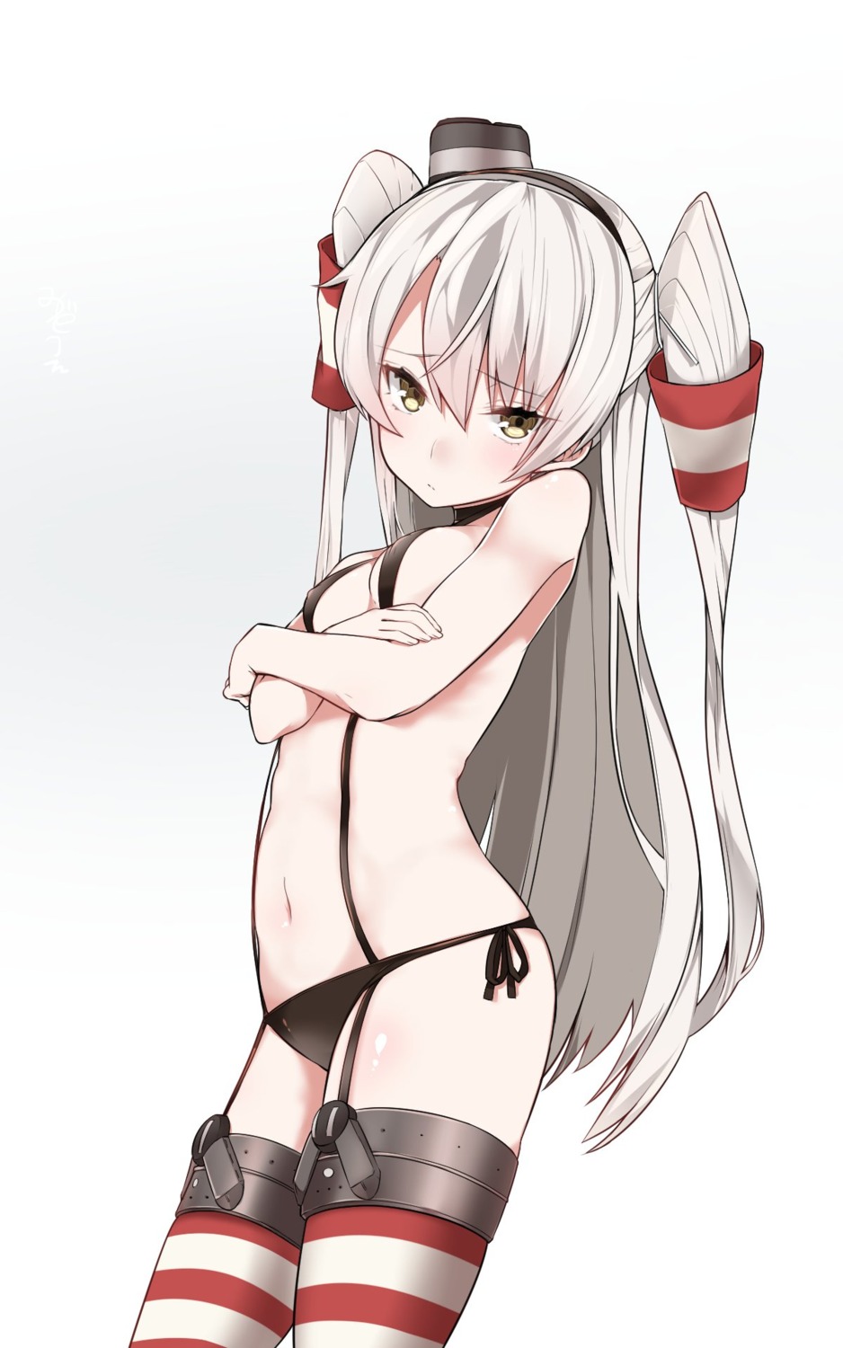 amatsukaze_(kancolle) erect_nipples kantai_collection mitsudoue pantsu stockings string_panties thighhighs topless