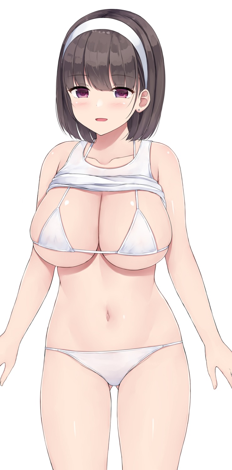 bikini mizunashi_kenichi see_through shirt_lift swimsuits