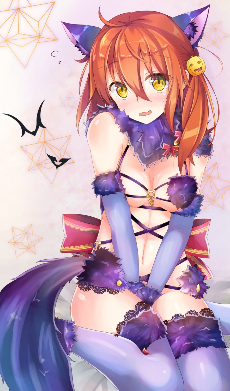 animal_ears cosplay fate/grand_order fujimaru_ritsuka_(female) halloween moai21 tail thighhighs