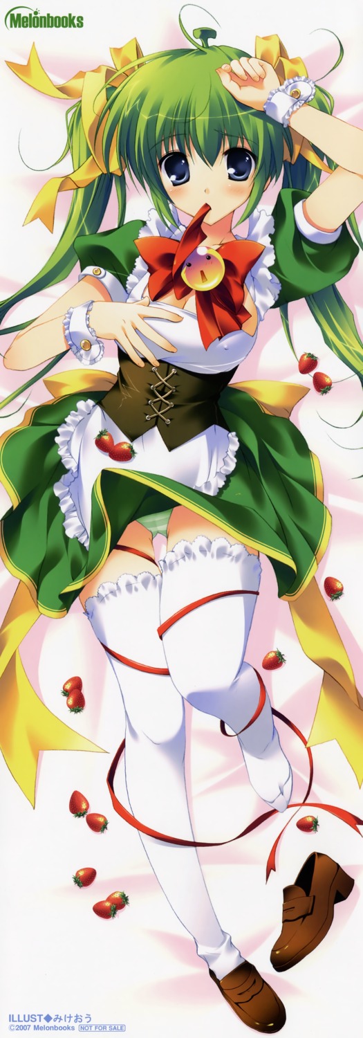 corset erect_nipples melon-chan melonbooks mikeou pantsu shimapan skirt_lift stick_poster thighhighs waitress