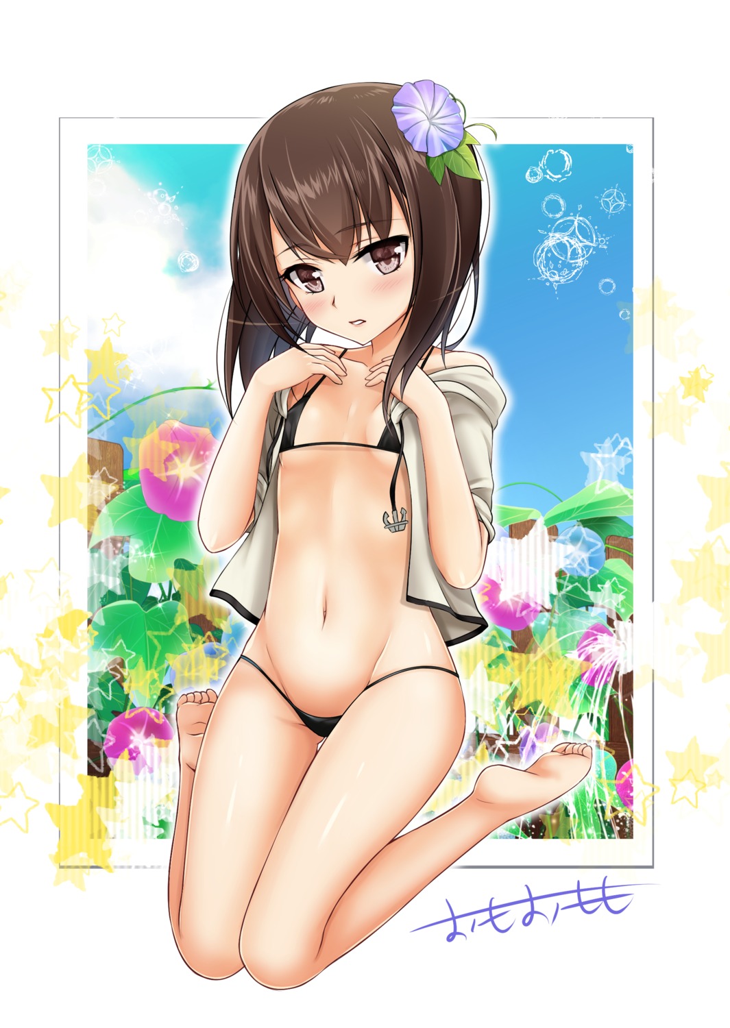 bikini feet kantai_collection omoomomo open_shirt swimsuits taihou_(kancolle)