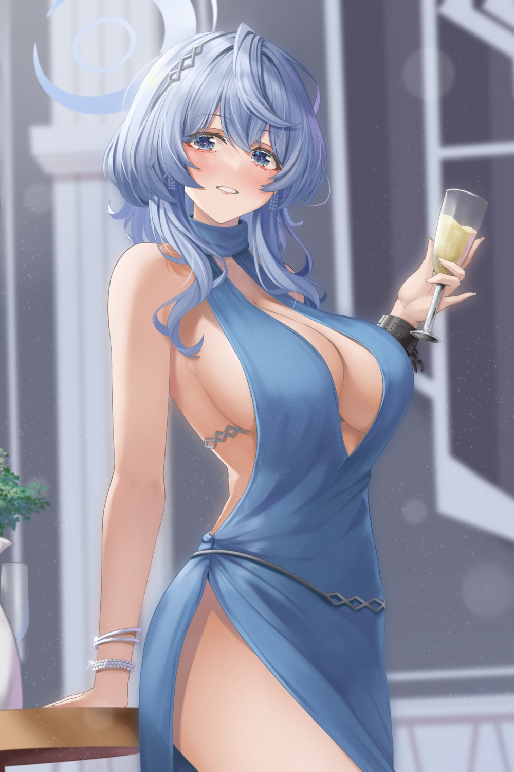 amau_ako arikawa_rui blue_archive dress halo no_bra