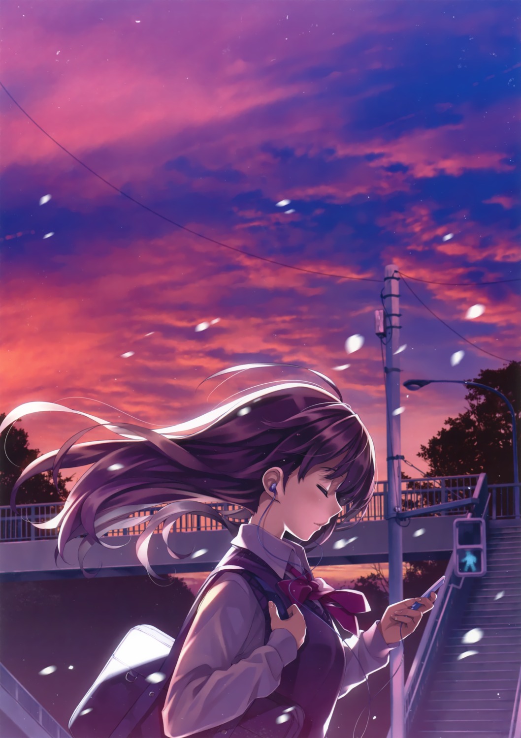 headphones landscape misaki_kurehito seifuku