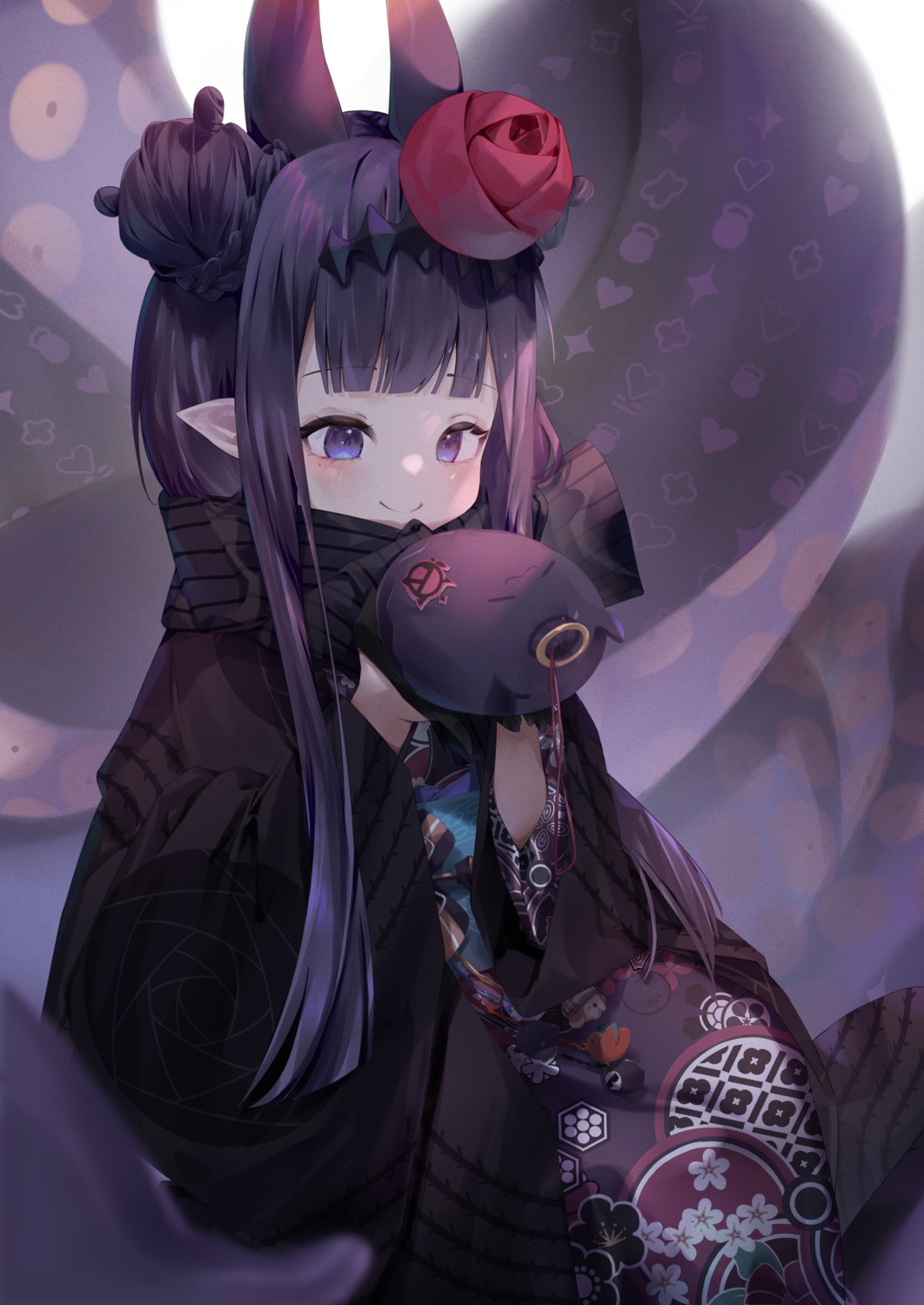 hololive hololive_english horns japanese_clothes ninomae_ina'nis pointy_ears pola_(1021) tentacles