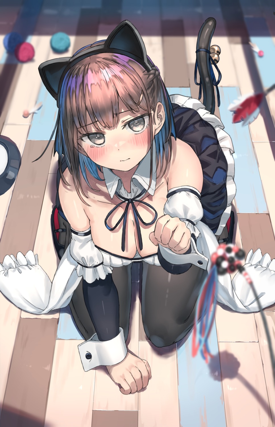 animal_ears maid nekomimi no_bra pantyhose ranf skirt_lift tail