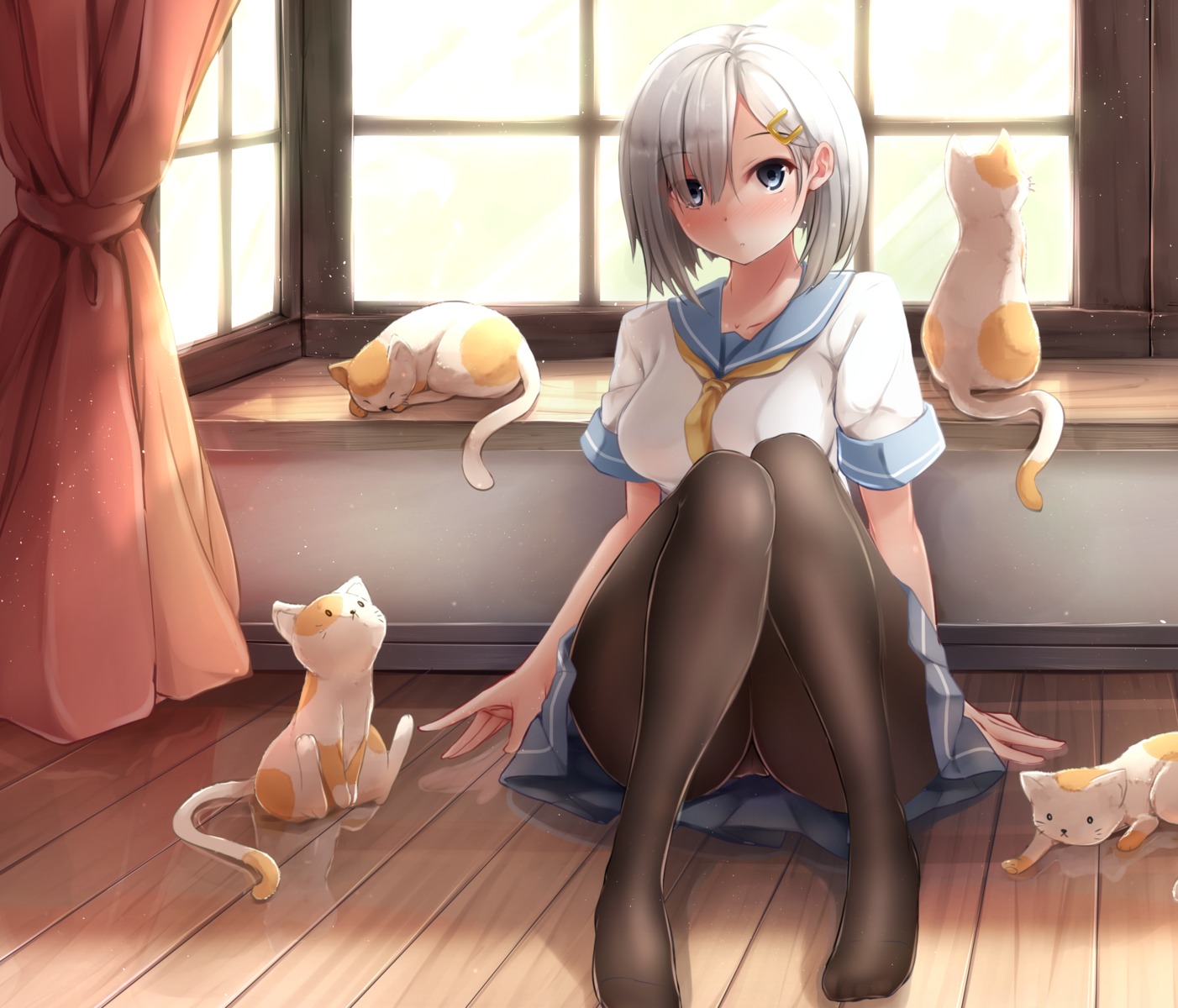 feet hamakaze_(kancolle) kantai_collection neko nicoby pantsu pantyhose seifuku