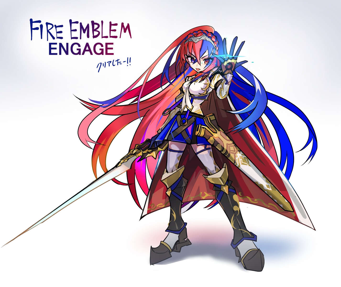 alear armor fire_emblem fire_emblem_engage heels heterochromia stockings sword thighhighs tsuzutsu uniform