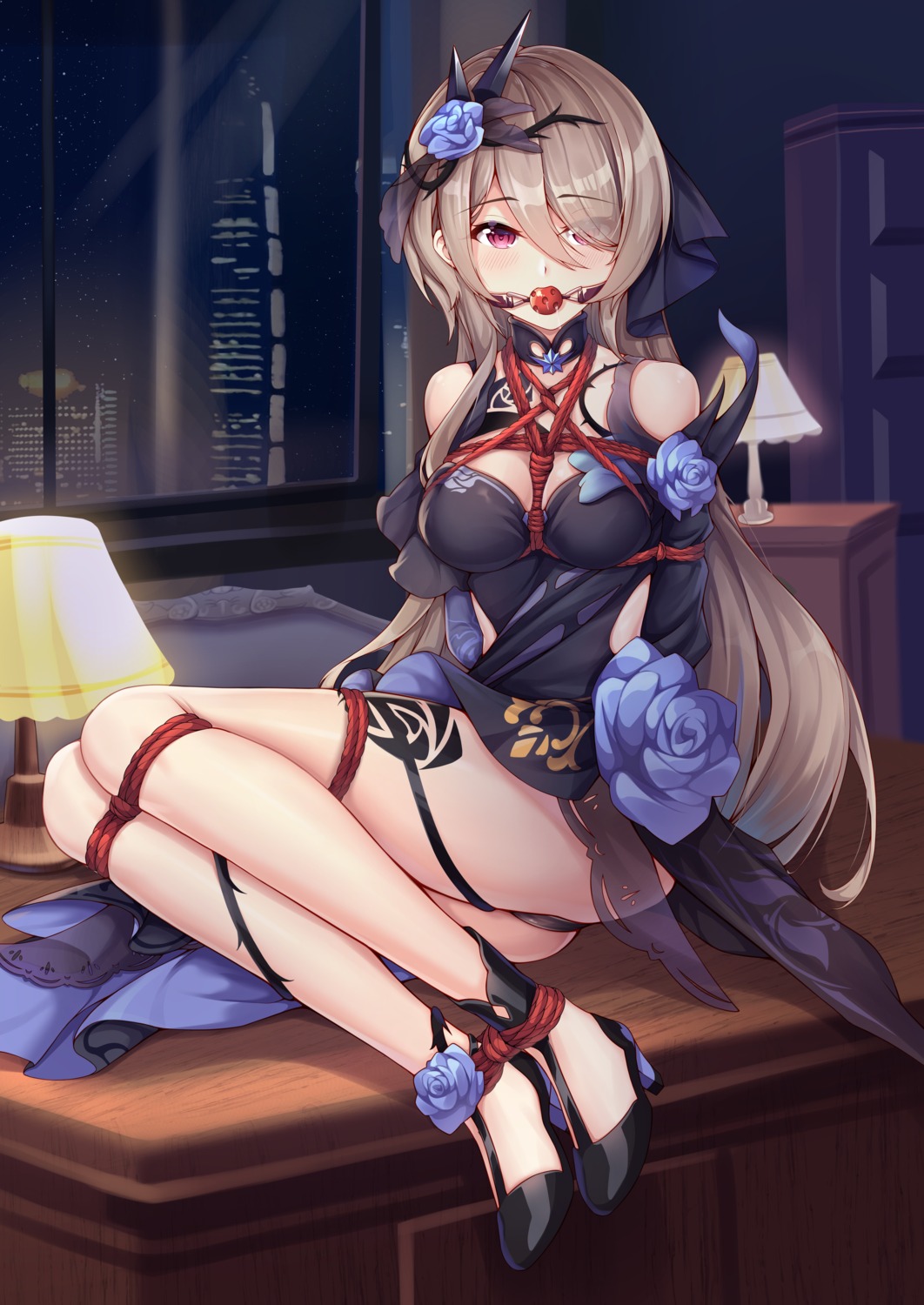 asian_clothes benghuai_xueyuan bondage cameltoe cleavage heels honkai_impact pantsu rita_rossweisse skirt_lift tattoo yiduan_zhu