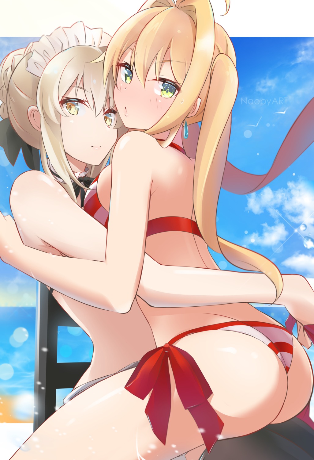 ass bikini fate/grand_order naopy saber saber_alter saber_extra swimsuits symmetrical_docking thong