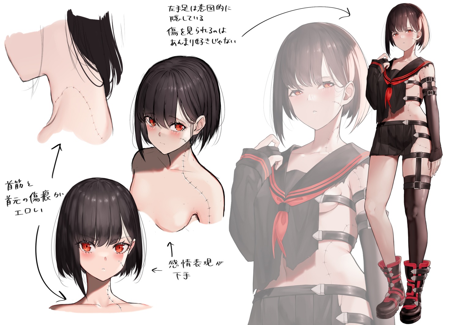 banitya character_design garter no_bra nopan seifuku stockings thighhighs torn_clothes