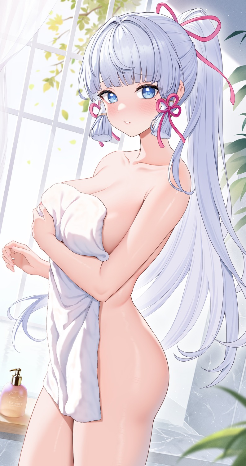 breast_hold fukuro_ko_(greentea) genshin_impact kamisato_ayaka naked towel