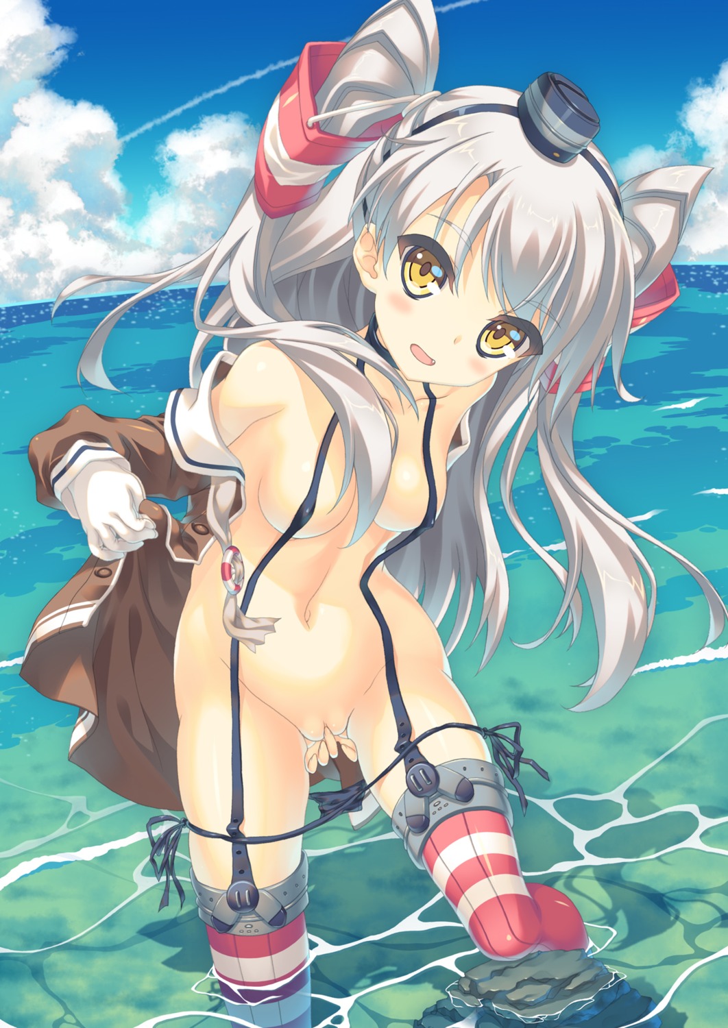 amatsukaze_(kancolle) aoi_sora-maru erect_nipples kantai_collection loli masturbation no_bra open_shirt pantsu panty_pull pussy seifuku stockings string_panties thighhighs uncensored undressing wet