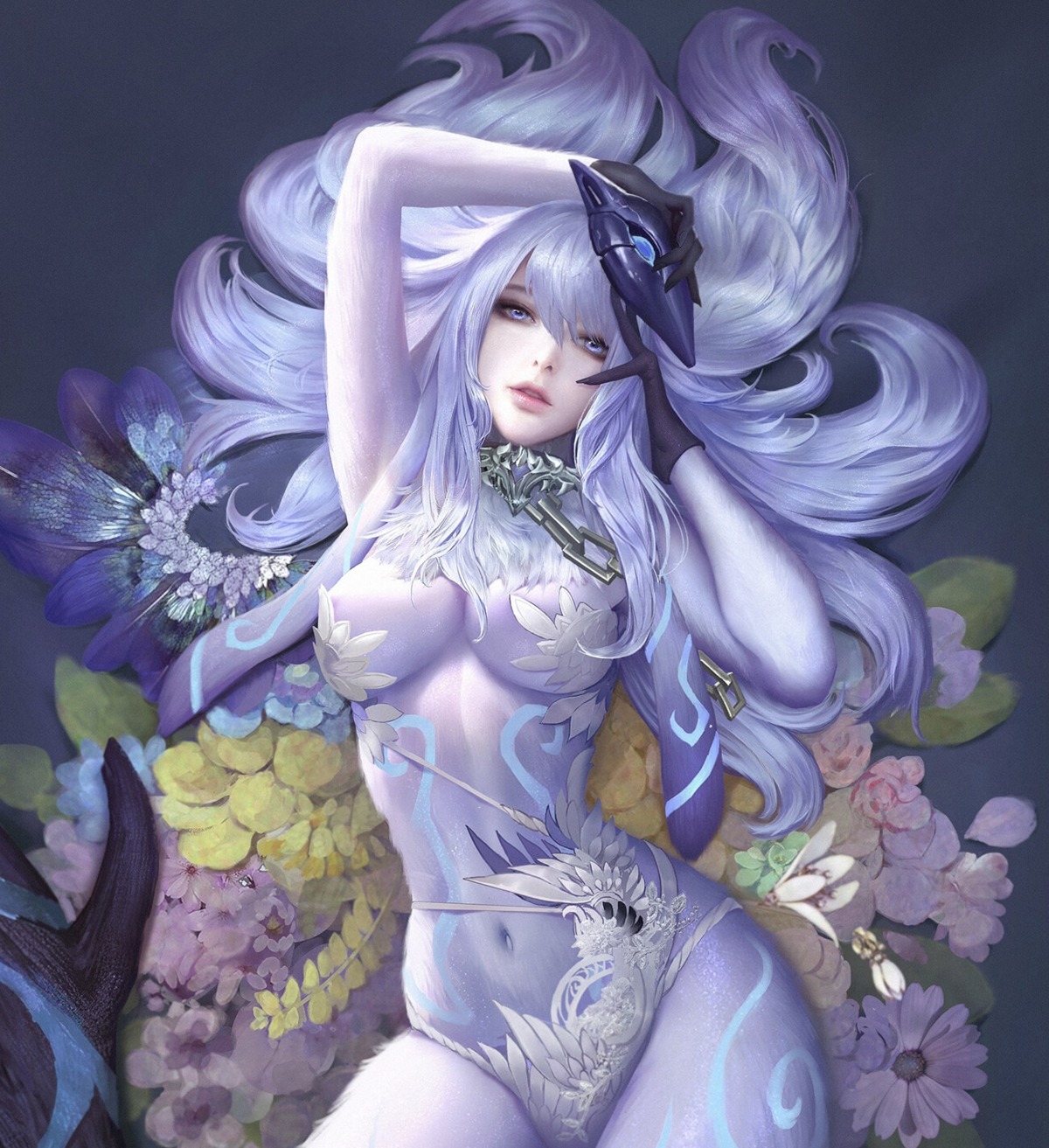 bikini_armor kindred league_of_legends tattoo wang_chen