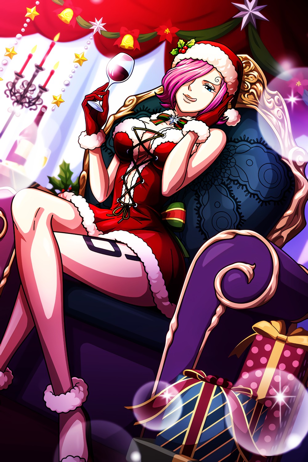 christmas cleavage dress no_bra one_piece tagme tattoo vinsmoke_reiju