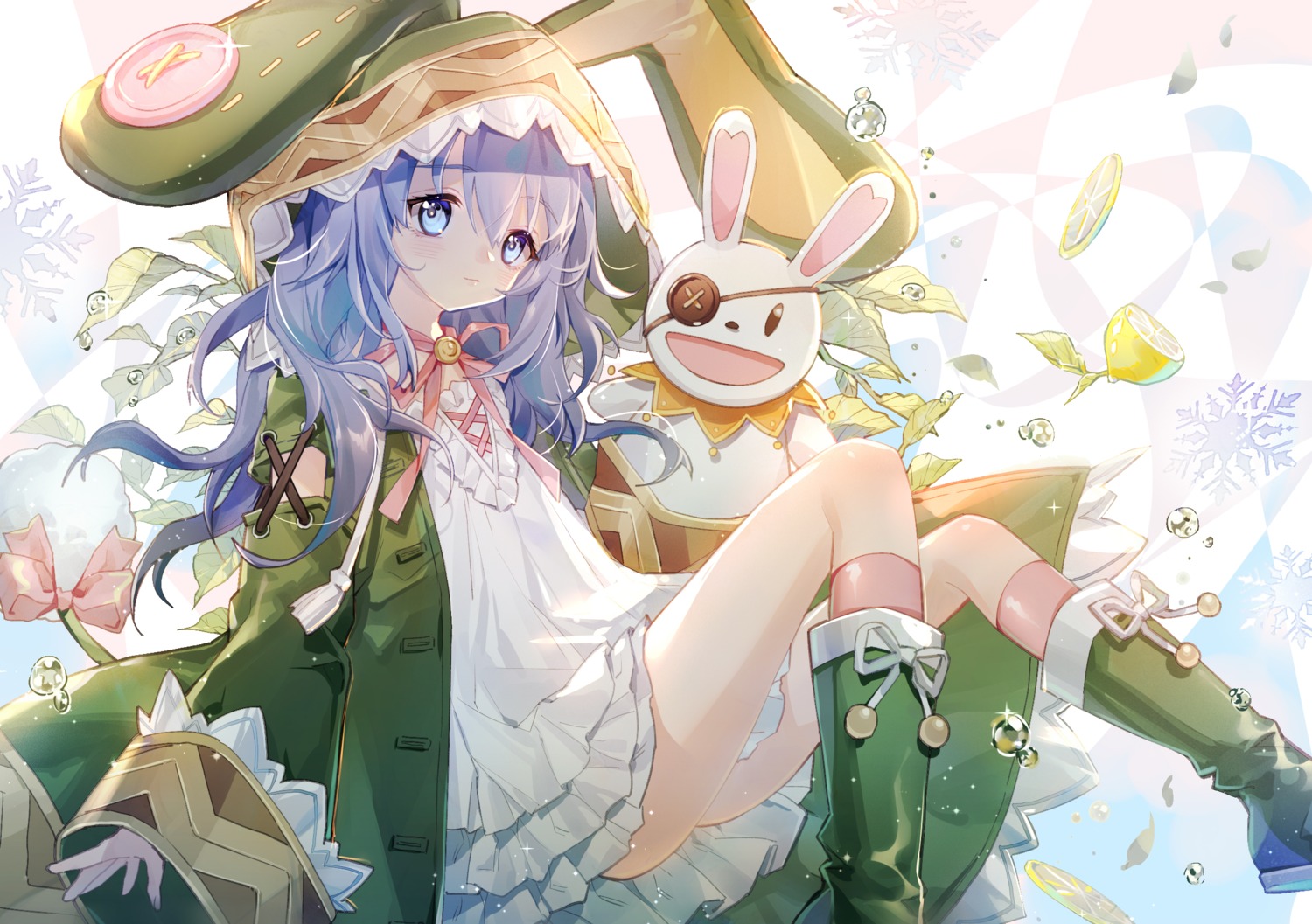 animal_ears bunny_ears date_a_live dress himekawa_yoshino skirt_lift tail yuzhi