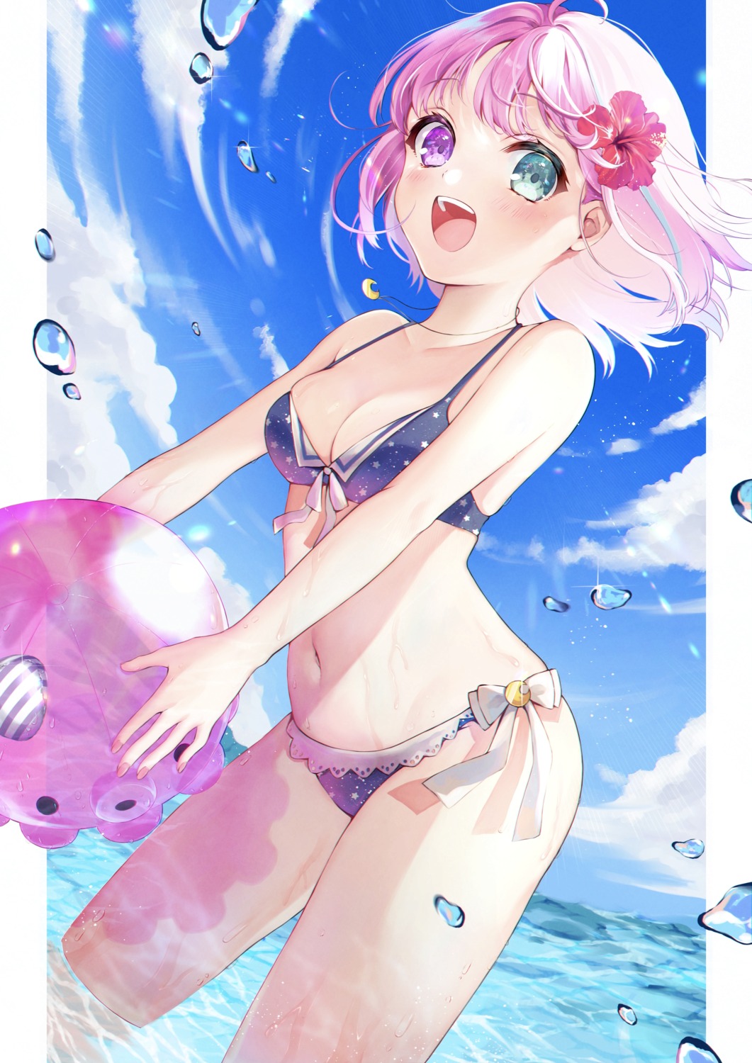 bikini heterochromia himemori_luna hololive kabi_akaru swimsuits wet