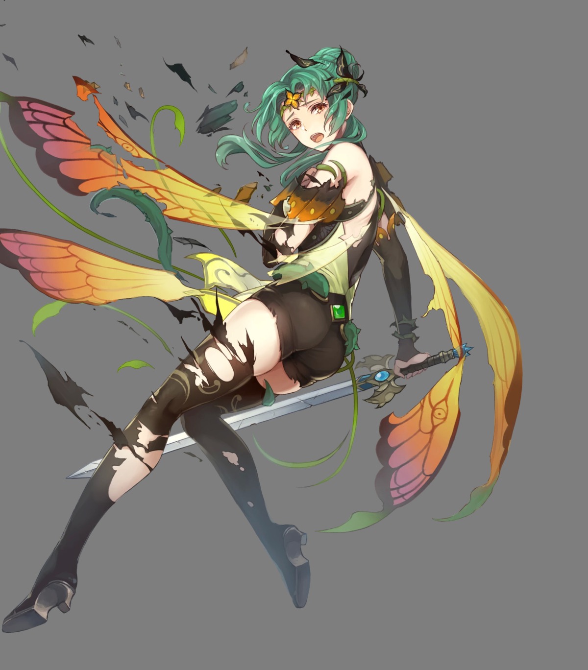 armor duplicate elincia_ridell_crimea fairy fire_emblem fire_emblem:_souen_no_kiseki fire_emblem_heroes niji_hayashi nintendo sword thighhighs torn_clothes transparent_png wings