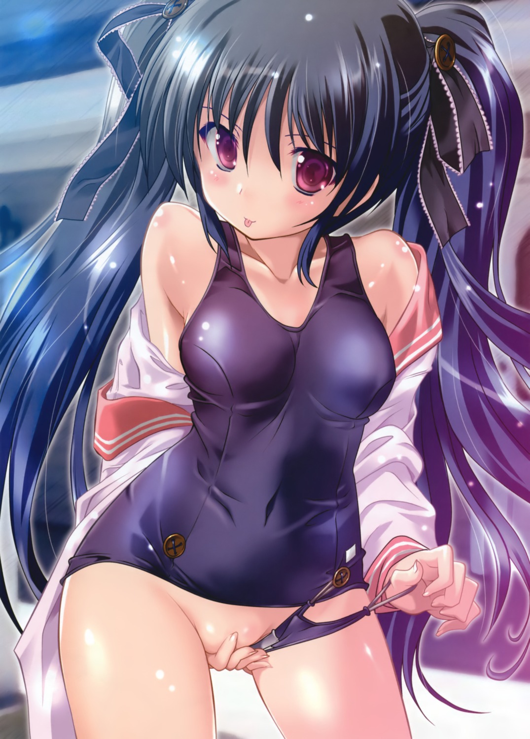 komatsu_e-ji open_shirt school_swimsuit seifuku swimsuits undressing