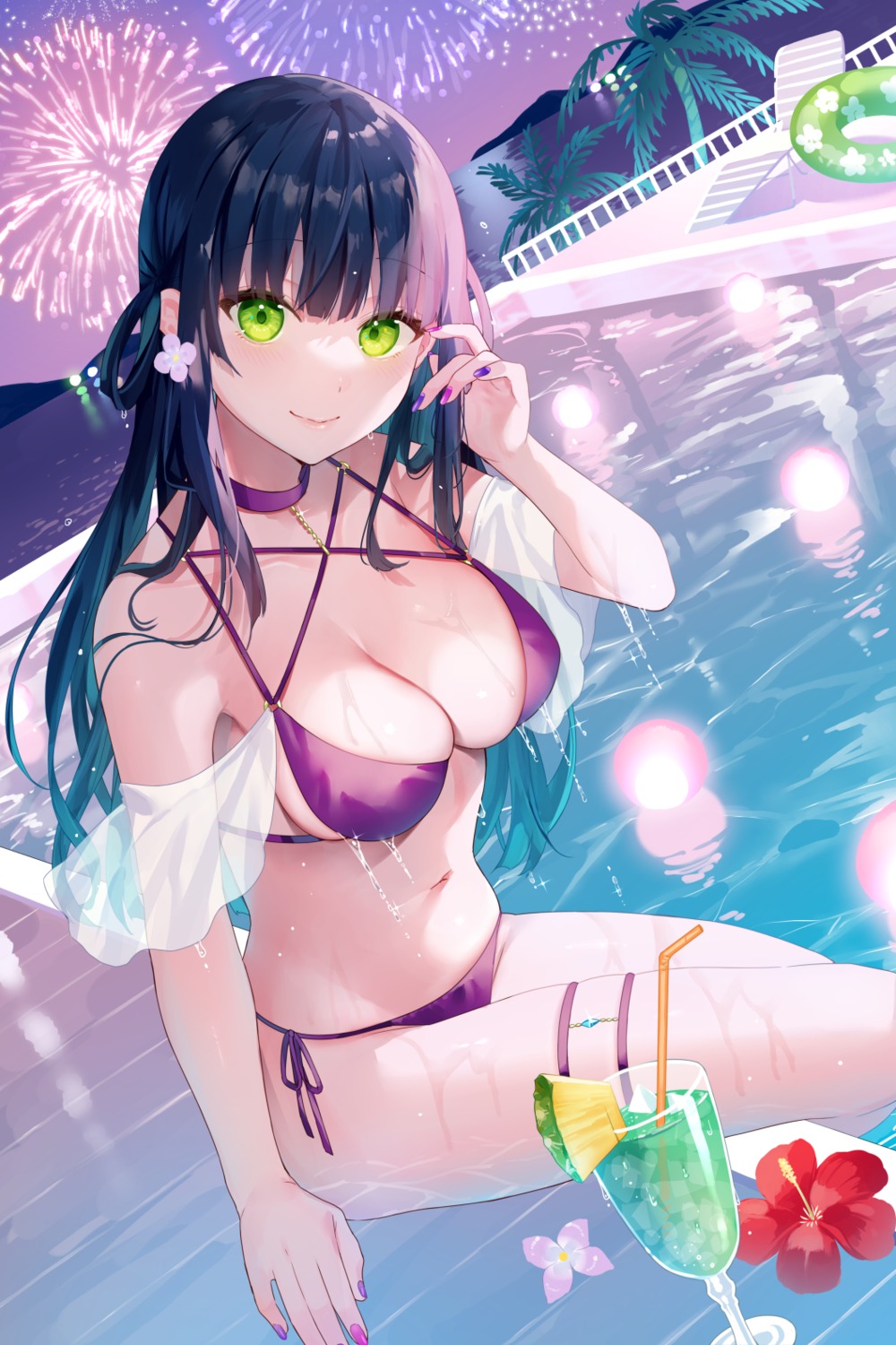 bekotarou bikini garter see_through swimsuits wet