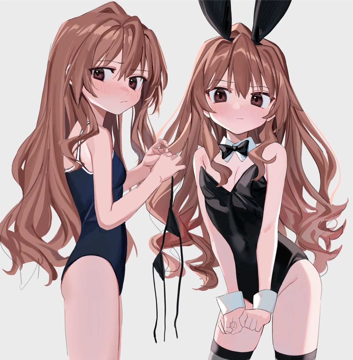 aisaka_taiga animal_ears bunny_ears bunny_girl loli luicent no_bra school_swimsuit swimsuits thighhighs toradora!