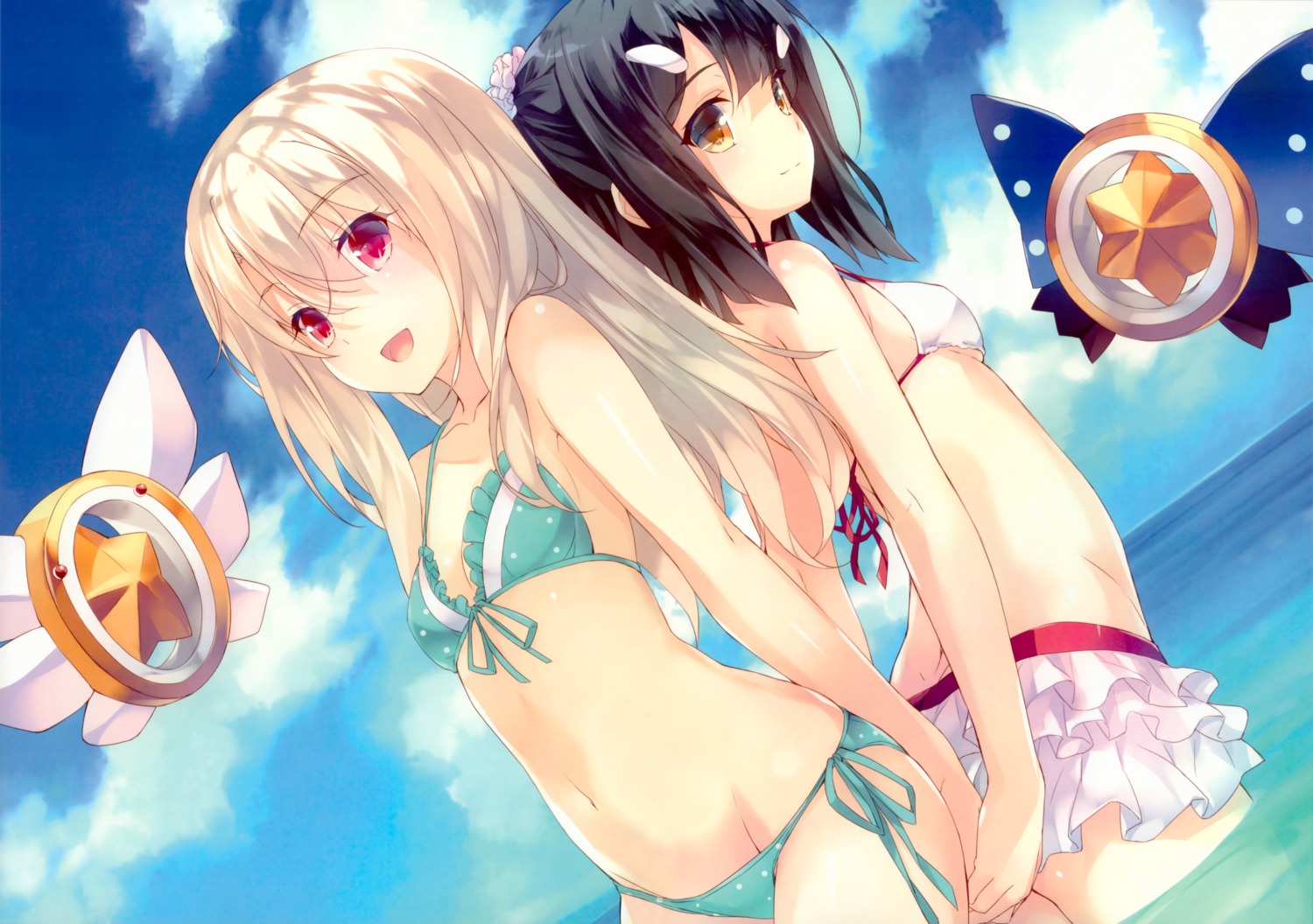 amami_mikihiro bikini cleavage fate/kaleid_liner_prisma_illya fate/stay_night illyasviel_von_einzbern miyu_edelfelt swimsuits wet