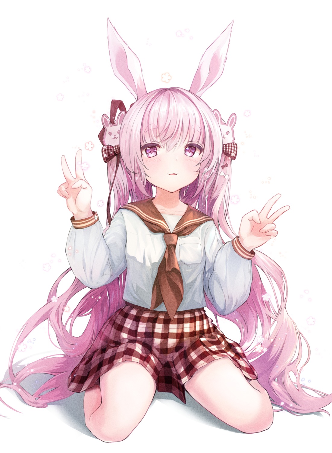 animal_ears bunny_ears eunip seifuku skirt_lift