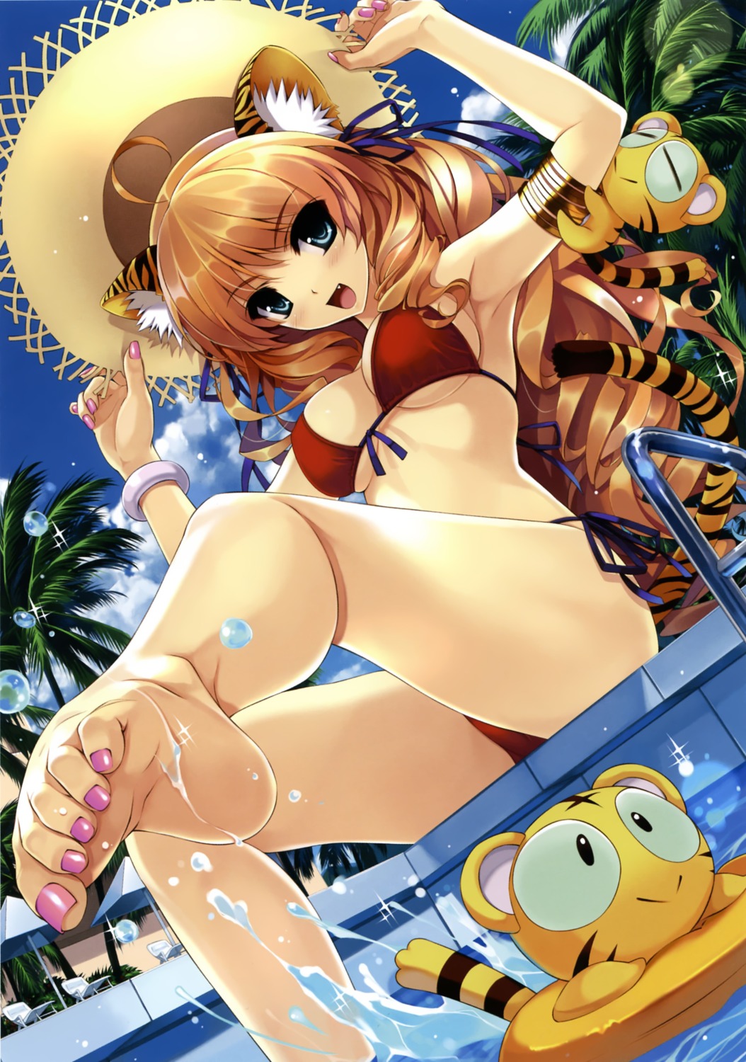 animal_ears bikini cradle feet misaki_kurehito nekomimi swimsuits tail toranoana underboob