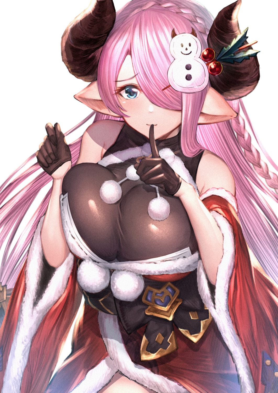 breast_hold christmas granblue_fantasy horns ikusaneko narumeia_(granblue_fantasy) pointy_ears