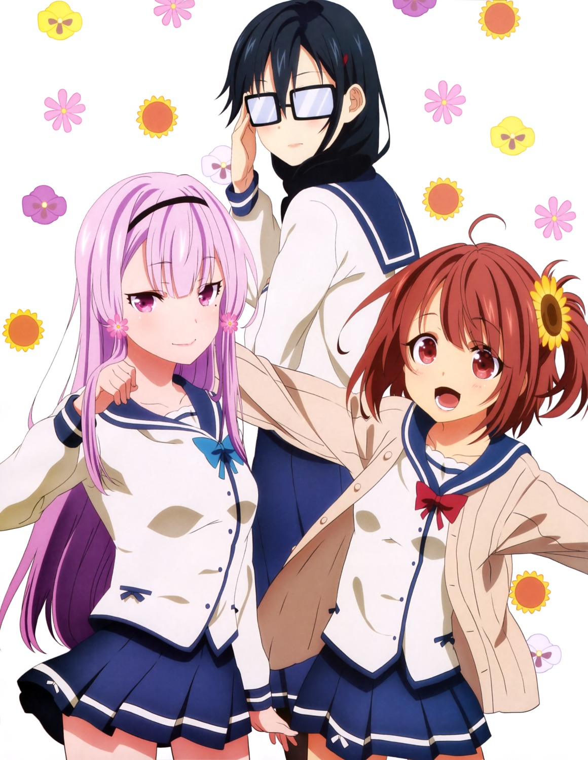 akino_sakura hinata_aoi megane ore_wo_suki_nano_wa_omae_dake_ka_yo sanshokuin_sumireko seifuku sweater tagme