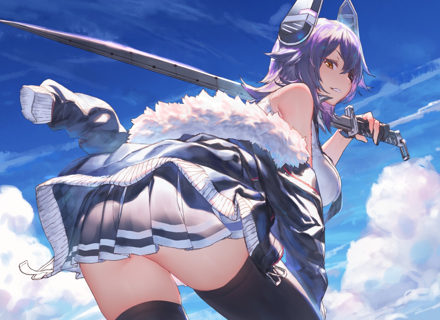 eyepatch izumi_sai kantai_collection sword tenryuu_(kancolle) thighhighs