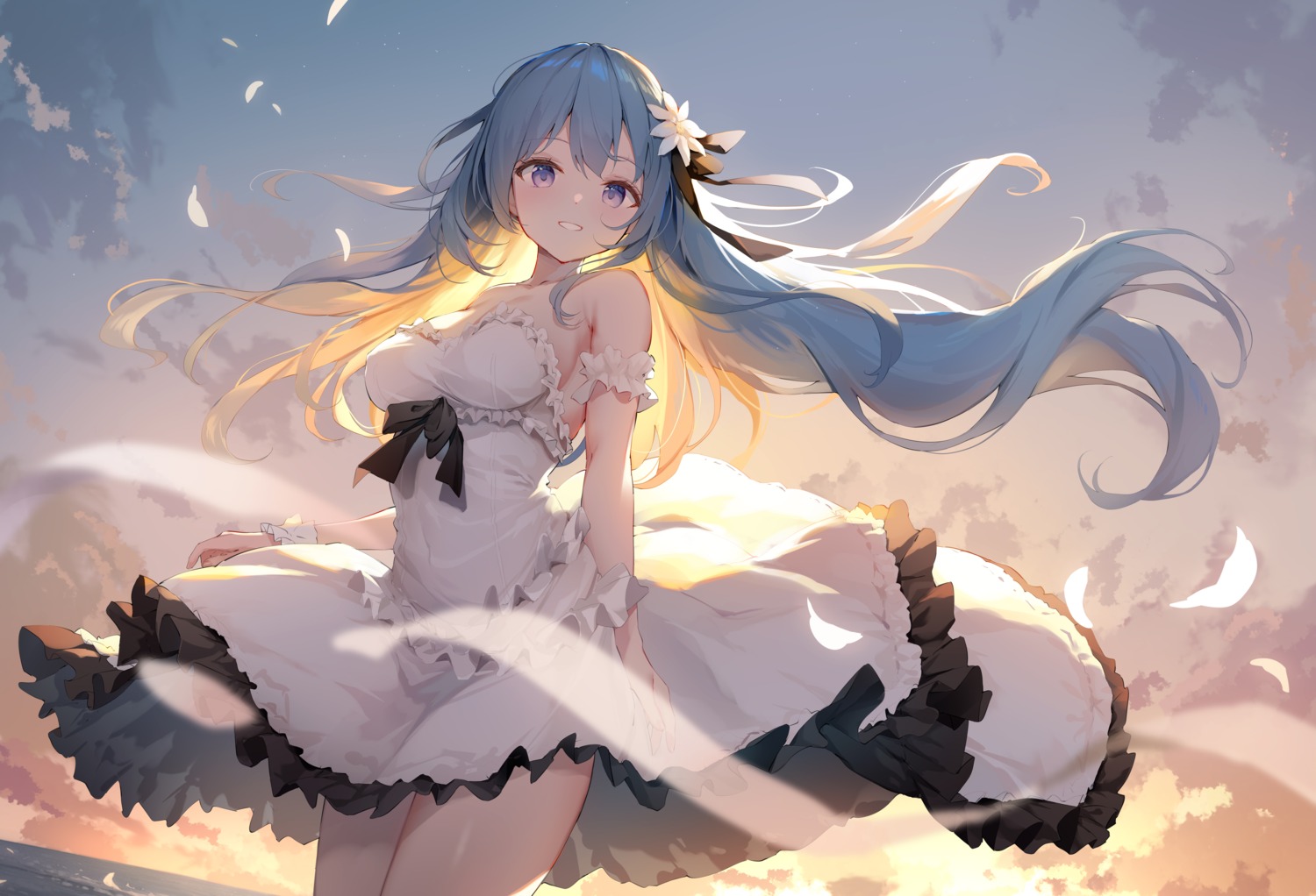 dress emori_miku emori_miku_project erect_nipples nijihashi_sora no_bra skirt_lift summer_dress