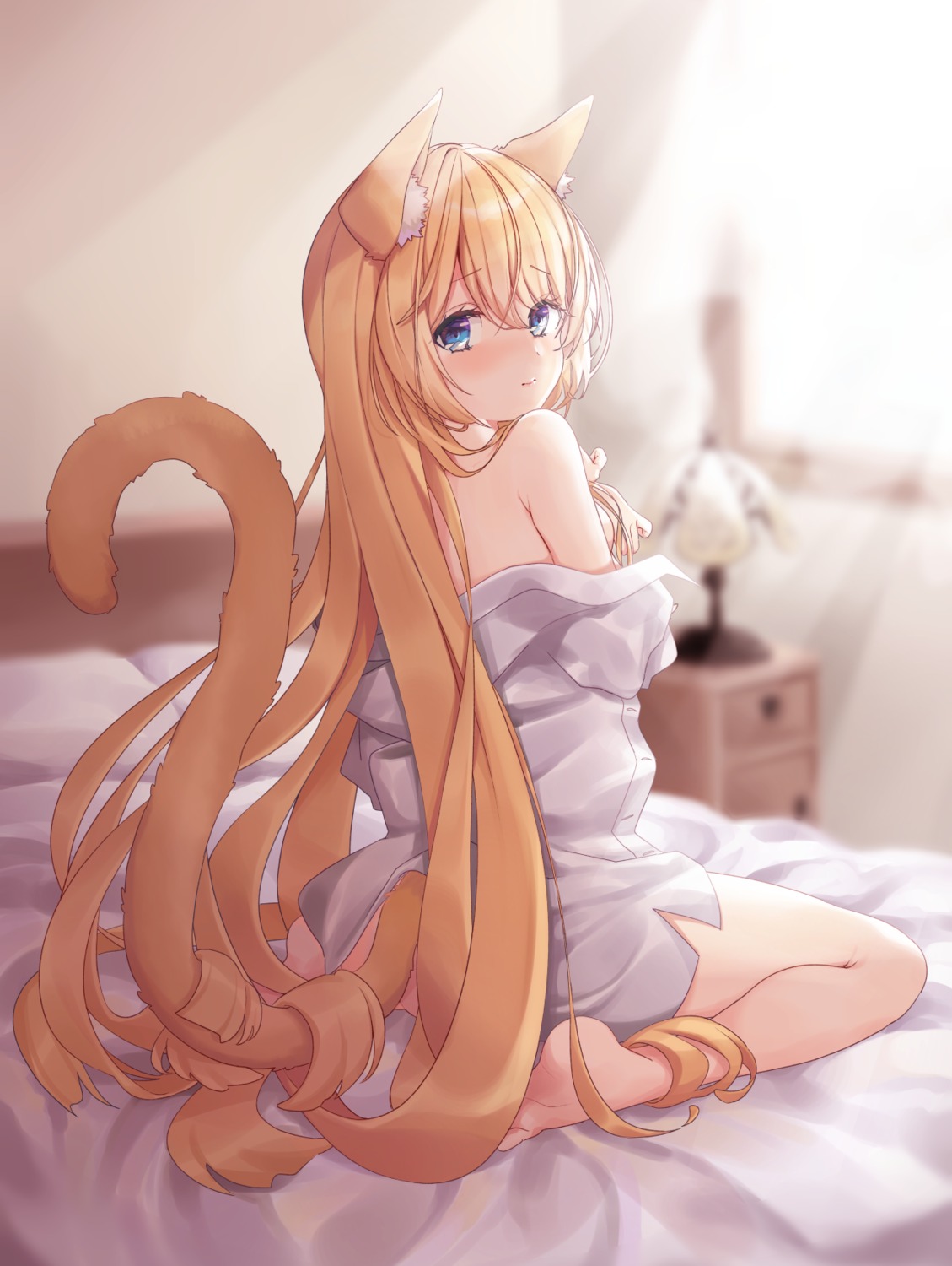 animal_ears dress_shirt hanazono_serena hanazono_serena_(channel) nekomimi no_bra open_shirt sa_jitsu tail