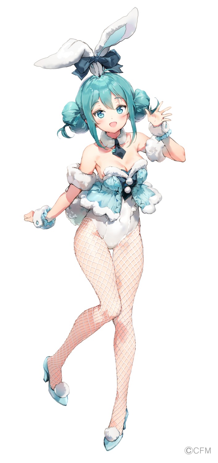 animal_ears anmi bicute_bunnies_miku bunny_ears bunny_girl cleavage fishnets hatsune_miku heels no_bra pantyhose tail vocaloid