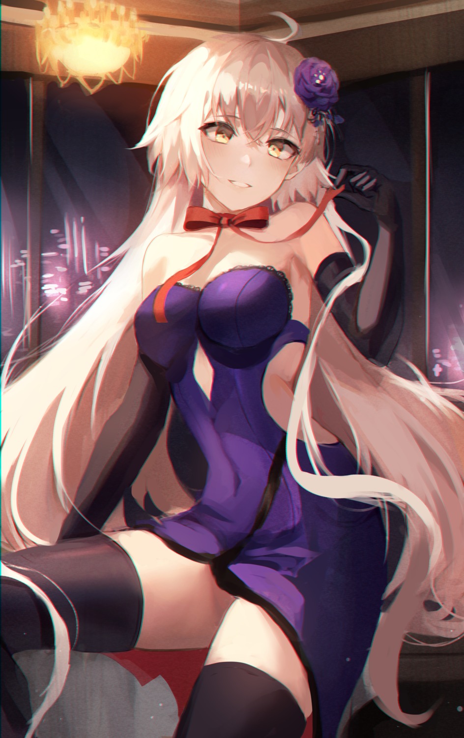 dress fate/grand_order jeanne_d'arc jeanne_d'arc_(alter)_(fate) kyo_(maae00) no_bra skirt_lift thighhighs