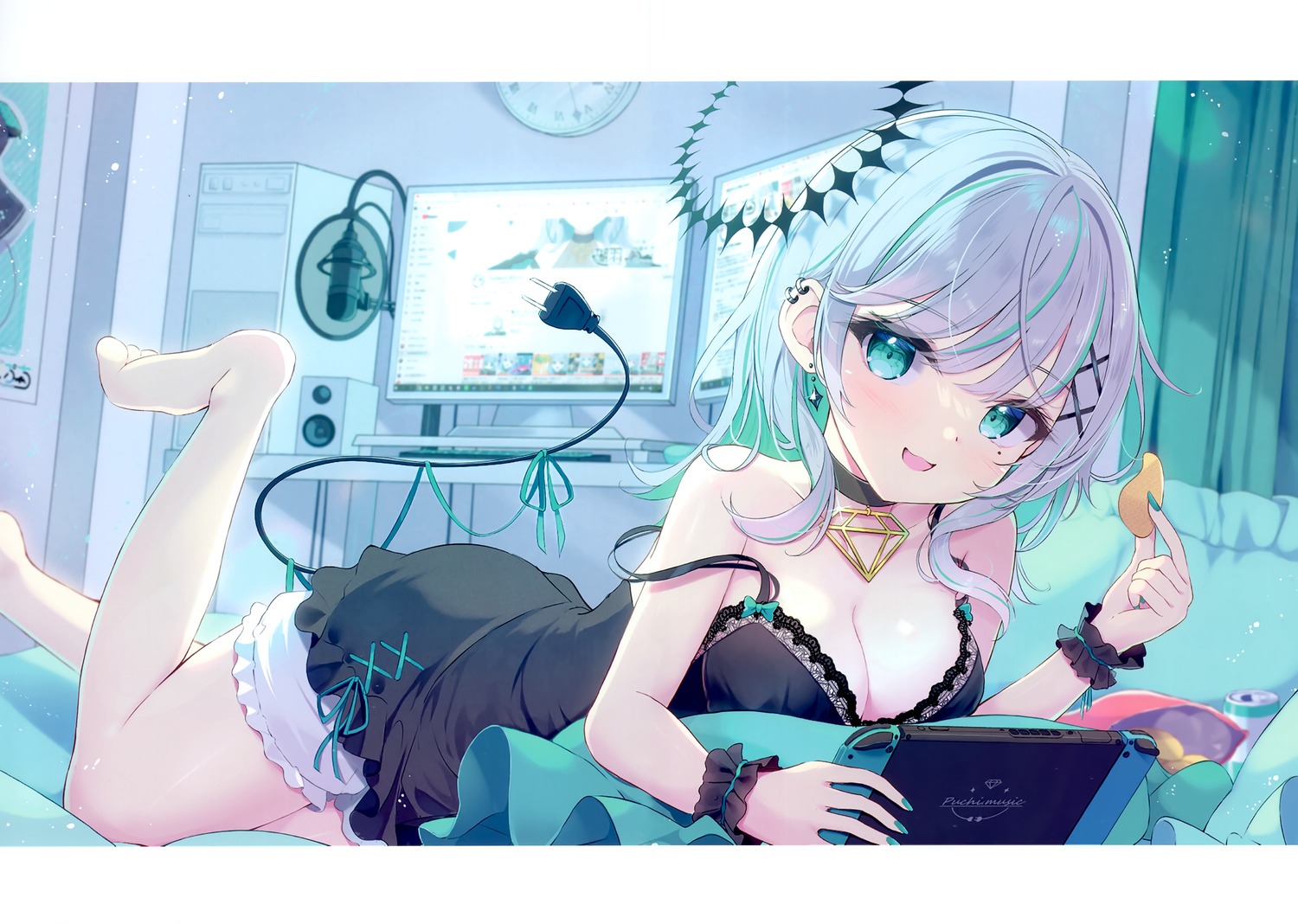 halo indie_virtual_youtuber mikaze_maruto no_bra puchiko_(vtuber) tail