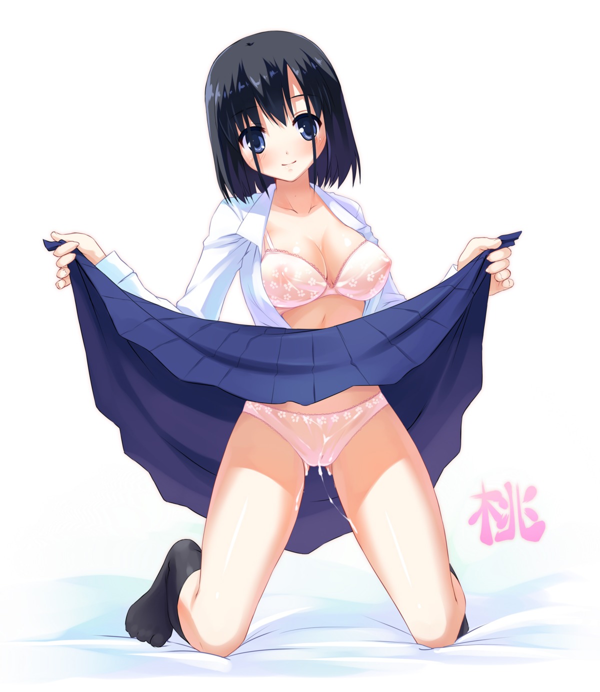 bra cameltoe cleavage cum erect_nipples nipples open_shirt pantsu saki see_through senji skirt_lift touyoko_momoko