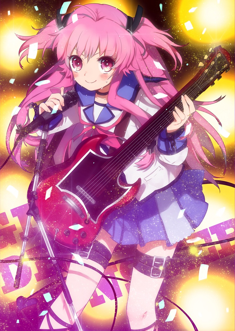 angel_beats! guitar kippu seifuku tail yoshioka_yui