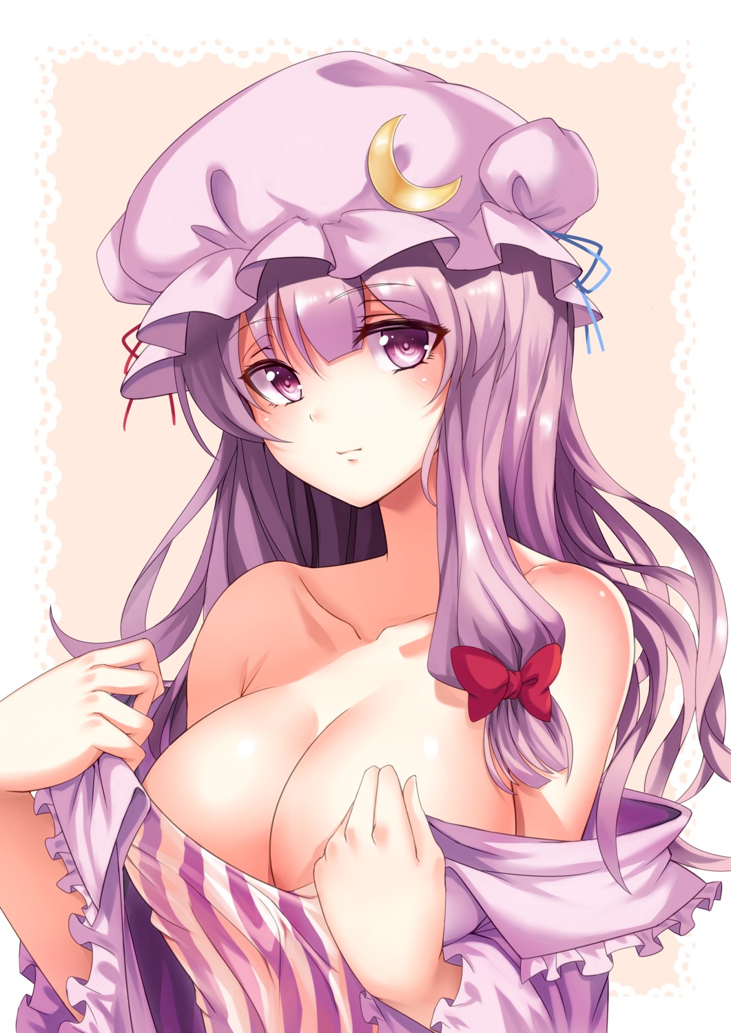 cleavage koissa no_bra open_shirt patchouli_knowledge touhou undressing