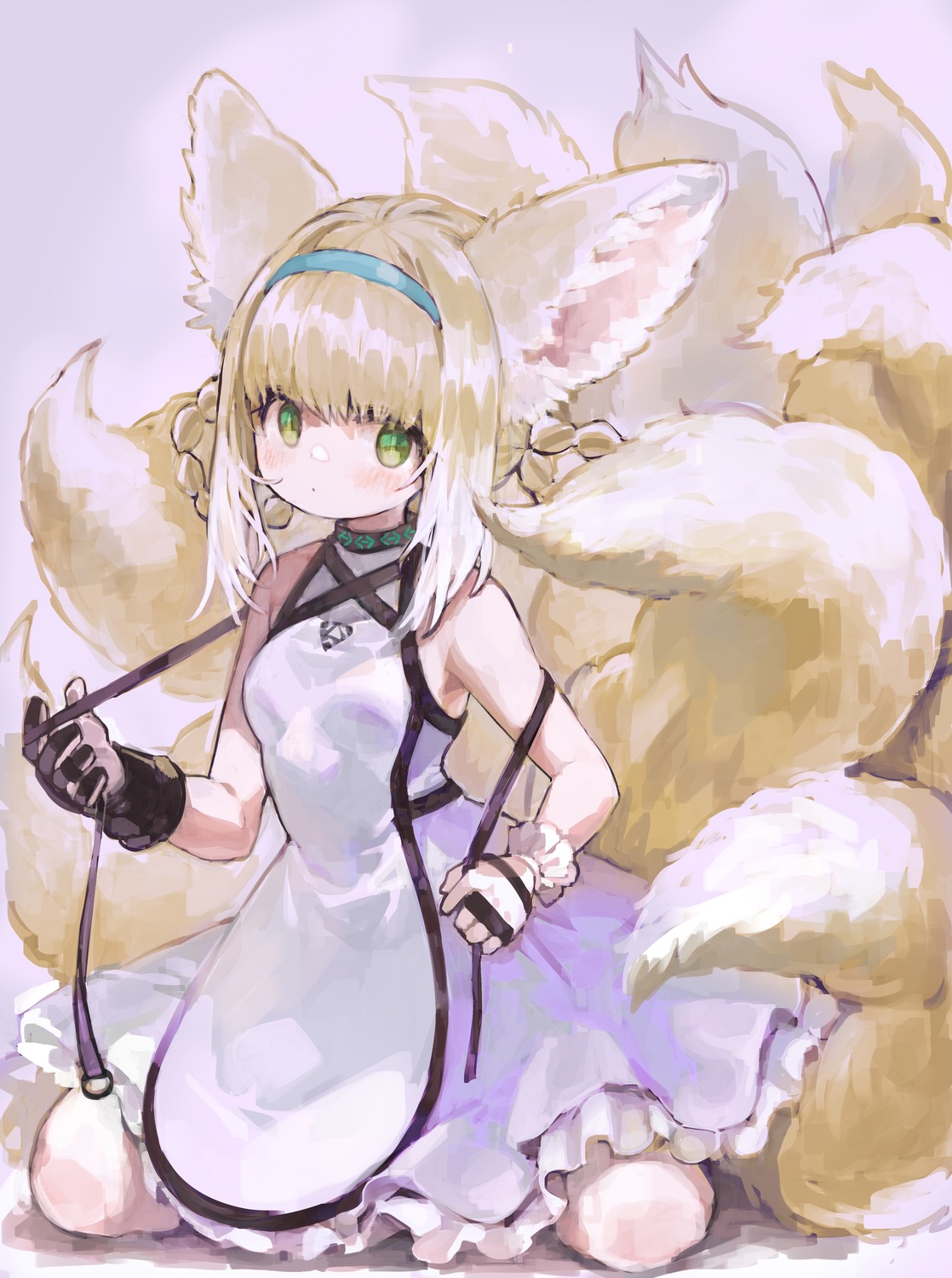 animal_ears arknights dress kitsune kkaebing suzuran_(arknights) tail