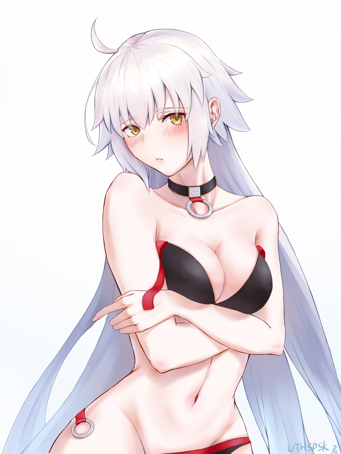 bikini breast_hold fate/grand_order jeanne_d'arc jeanne_d'arc_(alter)_(fate) panty_pull swimsuits uthspsk