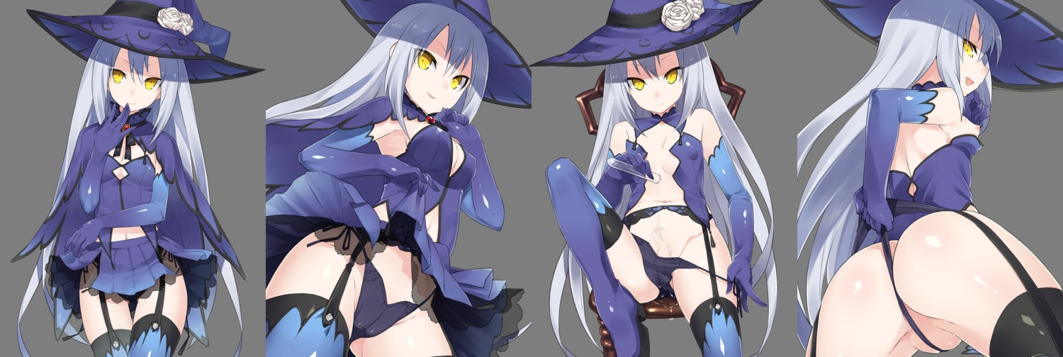 ass breasts cameltoe cleavage dungeons_&_princess erect_nipples heels nipples no_bra open_shirt pantsu panty_pull pussy stockings string_panties thighhighs transparent_png witch
