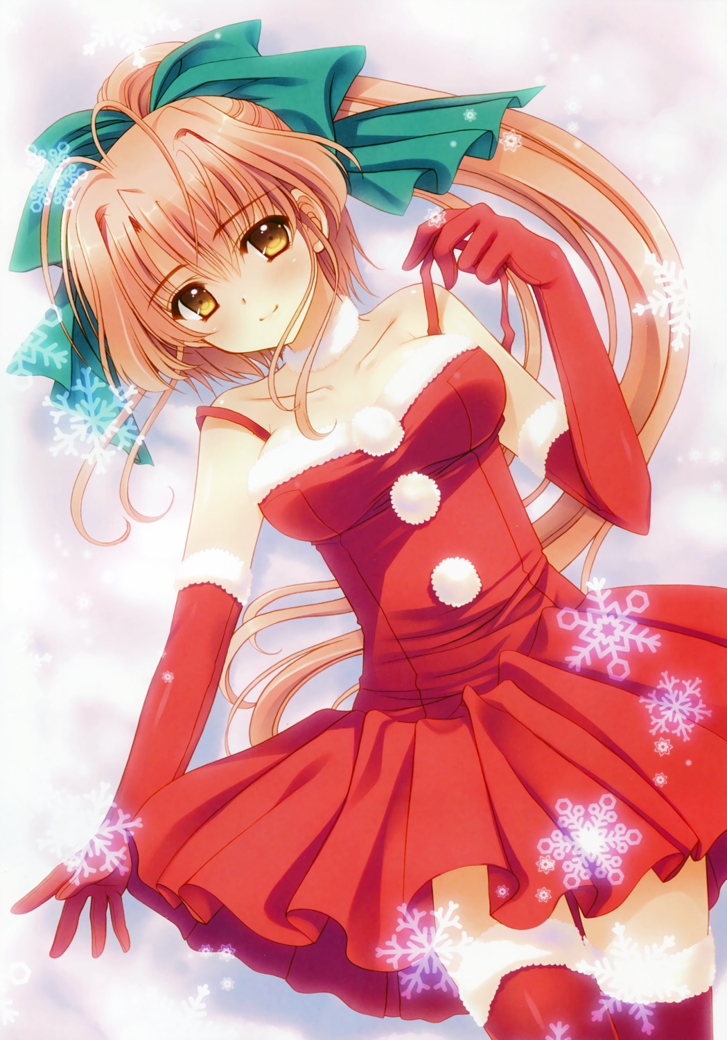 christmas dress navel nishimata_aoi thighhighs tsuki_ni_yorisou_otome_no_sahou undressing yanagase_minato