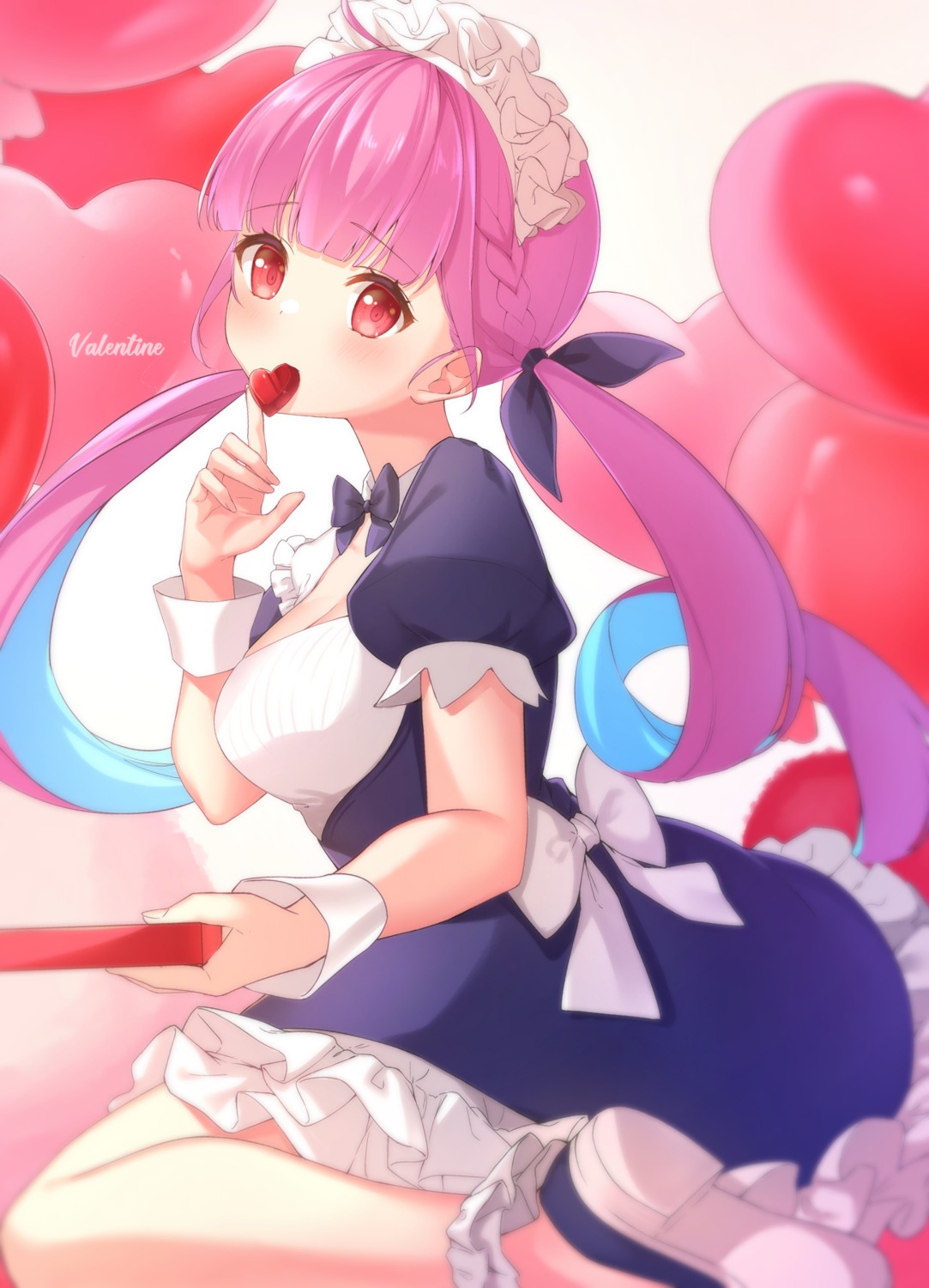 cleavage hololive maid minato_aqua rukinya_(nyanko_mogumogu) valentine