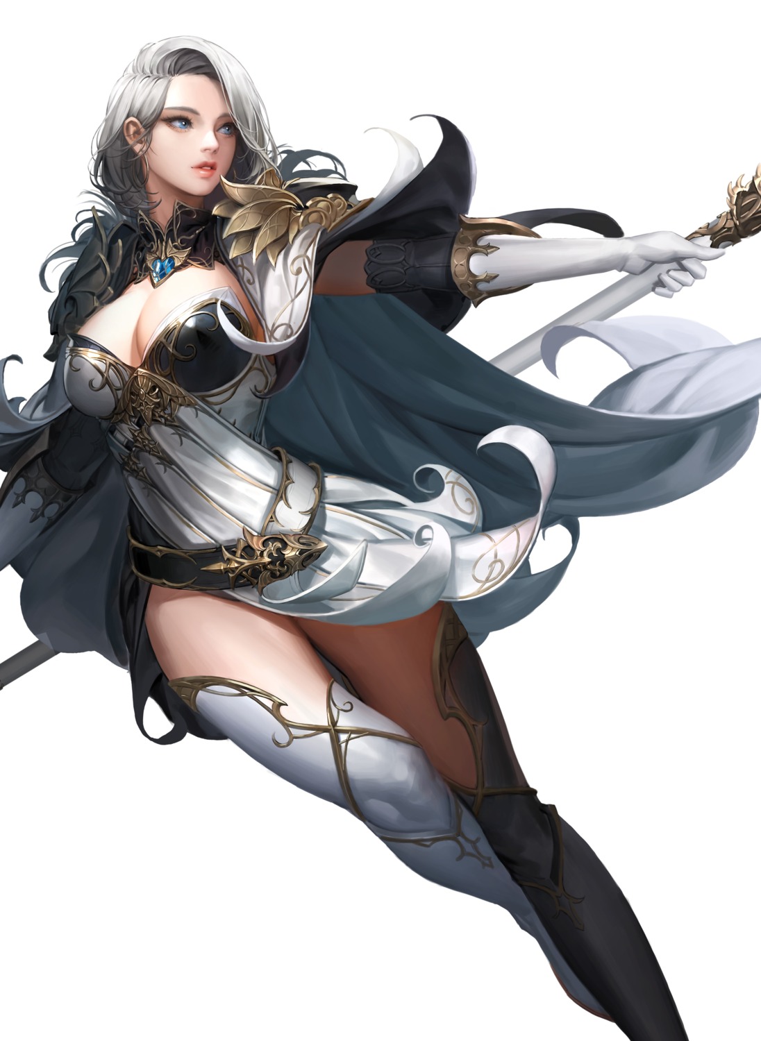armor cleavage daeho_cha dress thighhighs weapon