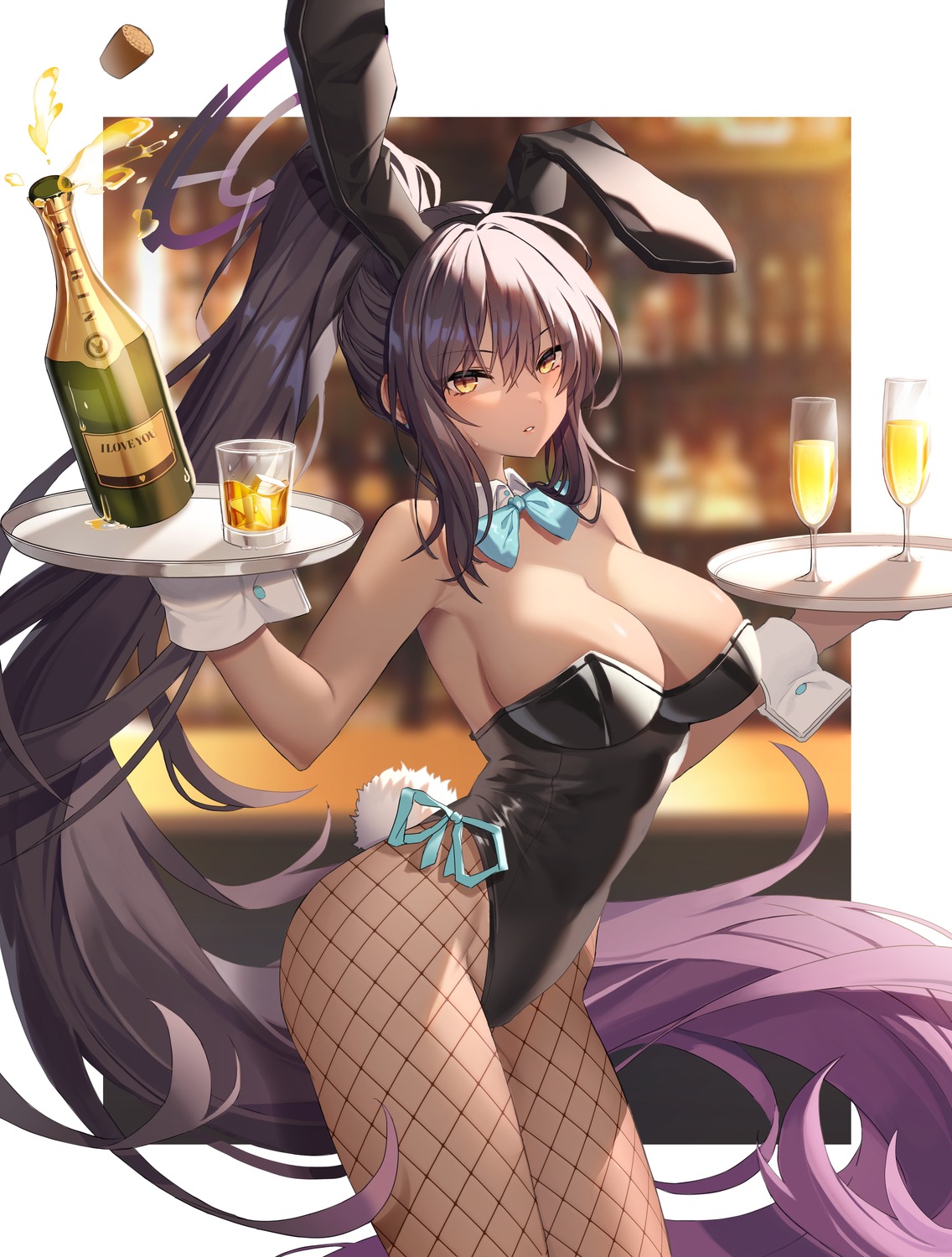 animal_ears blue_archive bunny_ears bunny_girl fishnets kakudate_karin pantyhose ppeach tail waitress