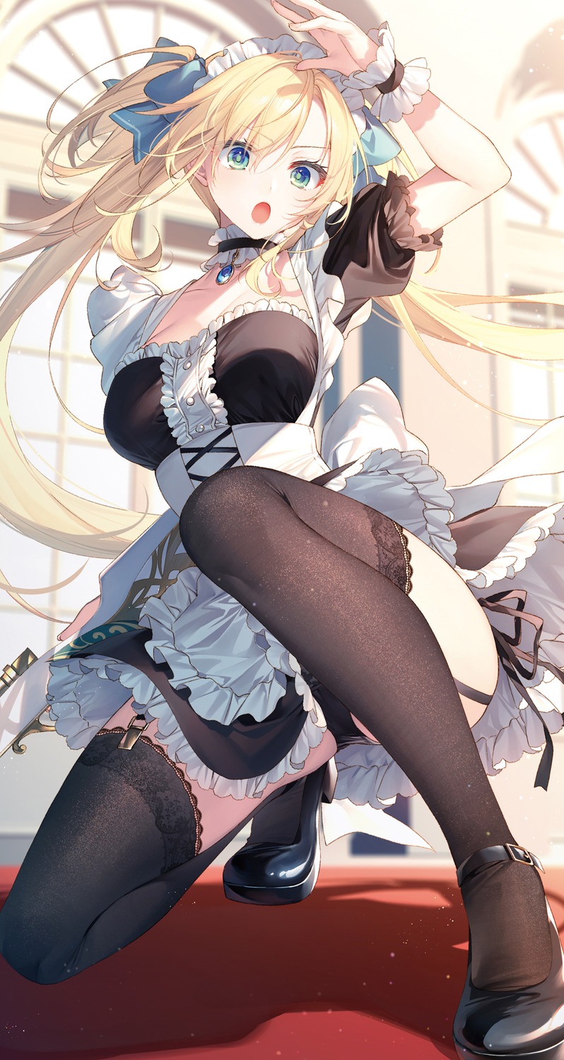 maid pantsu regina_mercedes seiken_gakuin_no_maken_tsukai skirt_lift stockings thighhighs toosaka_asagi