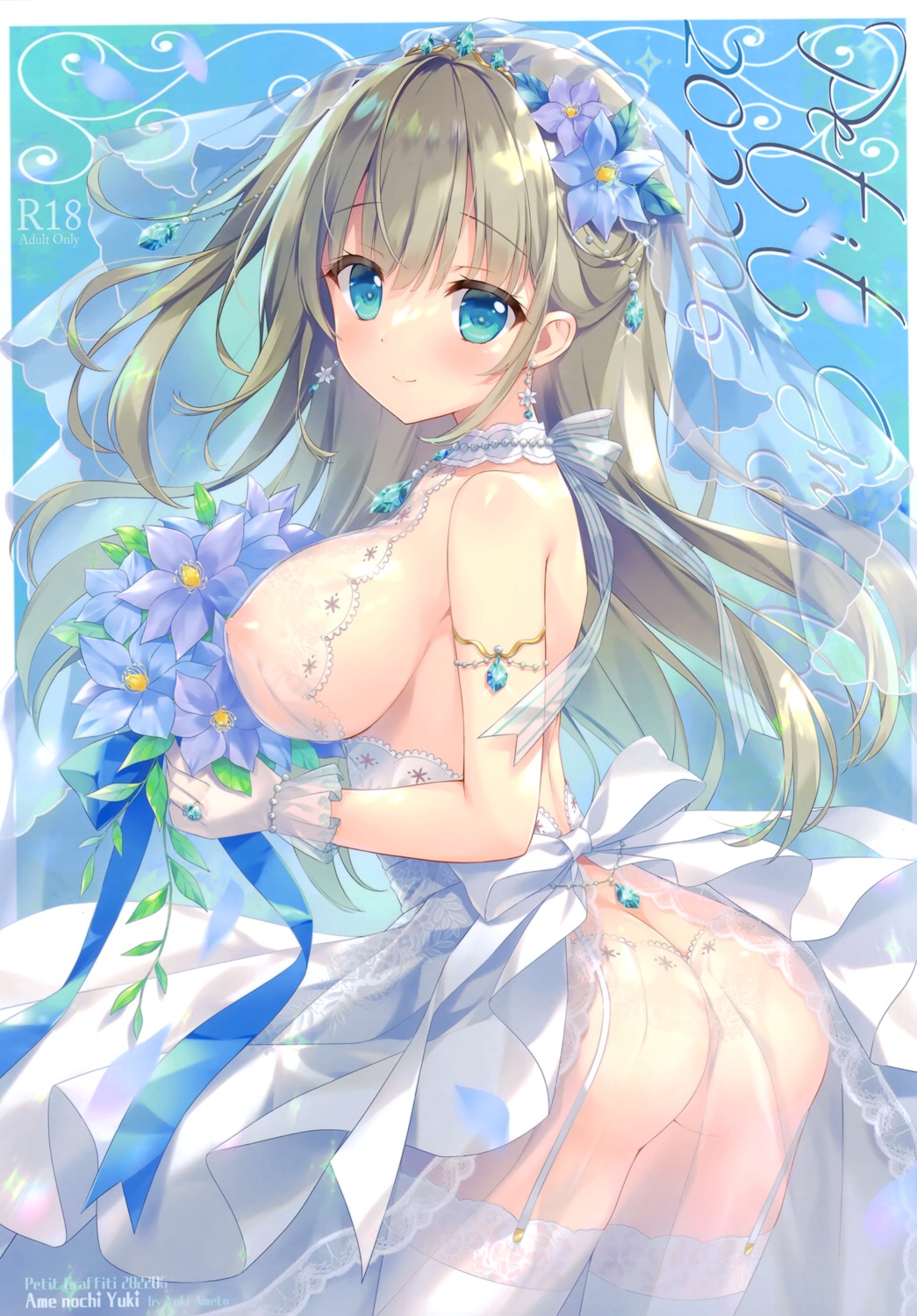 ame_nochi_yuki ameto_yuki ass dress emerald_(ameto_yuki) nipples no_bra nopan see_through stockings thighhighs wedding_dress