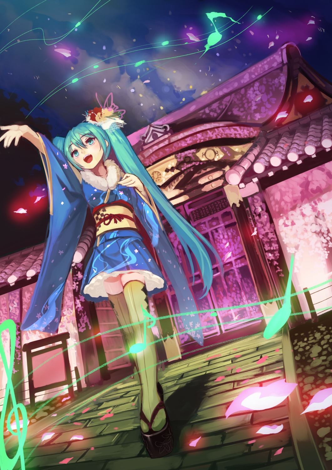 hatsune_miku japanese_clothes kyoto_nippon_festival sue_(bg-bros) thighhighs vocaloid