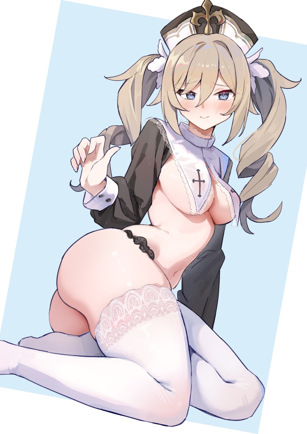 areola ass barbara_(genshin_impact) genshin_impact no_bra nun pantsu see_through simao_(x_x36131422) thighhighs thong